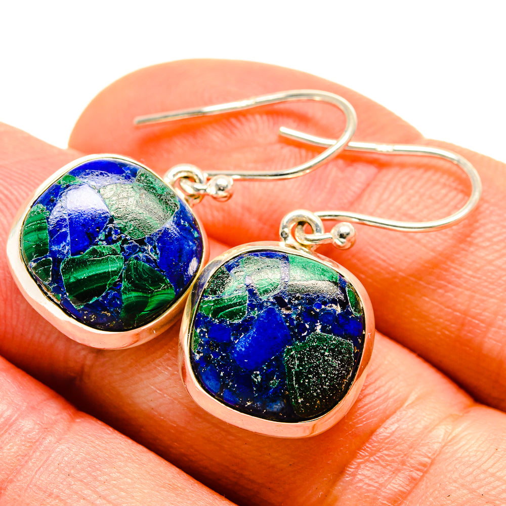 Oval azurite drop earrings with blue-green stone and silver lever hooks