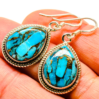 Blue Copper Composite Turquoise Earrings handcrafted by Ana Silver Co - EARR414403