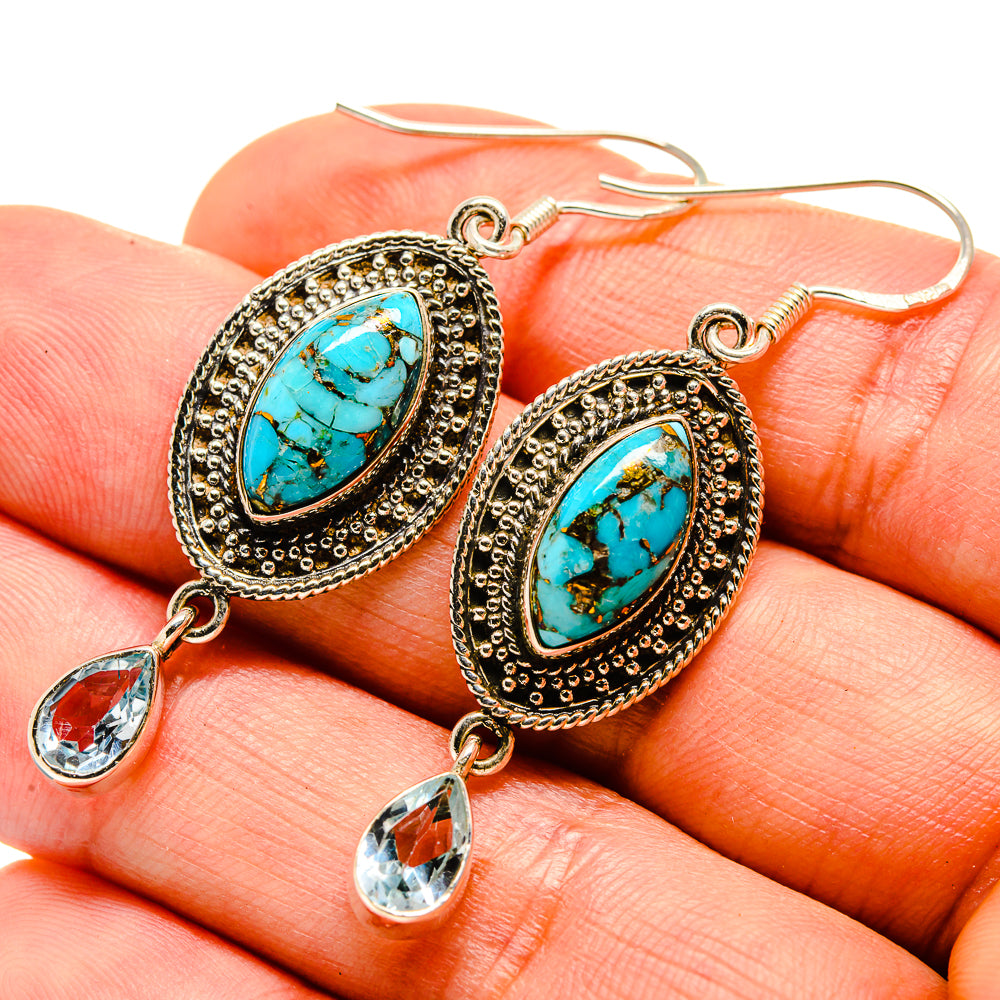 Blue Copper Composite Turquoise Earrings handcrafted by Ana Silver Co - EARR414418