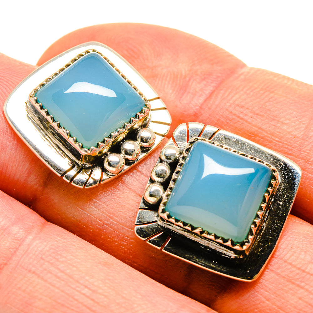 Aqua Chalcedony Earrings handcrafted by Ana Silver Co - EARR414433