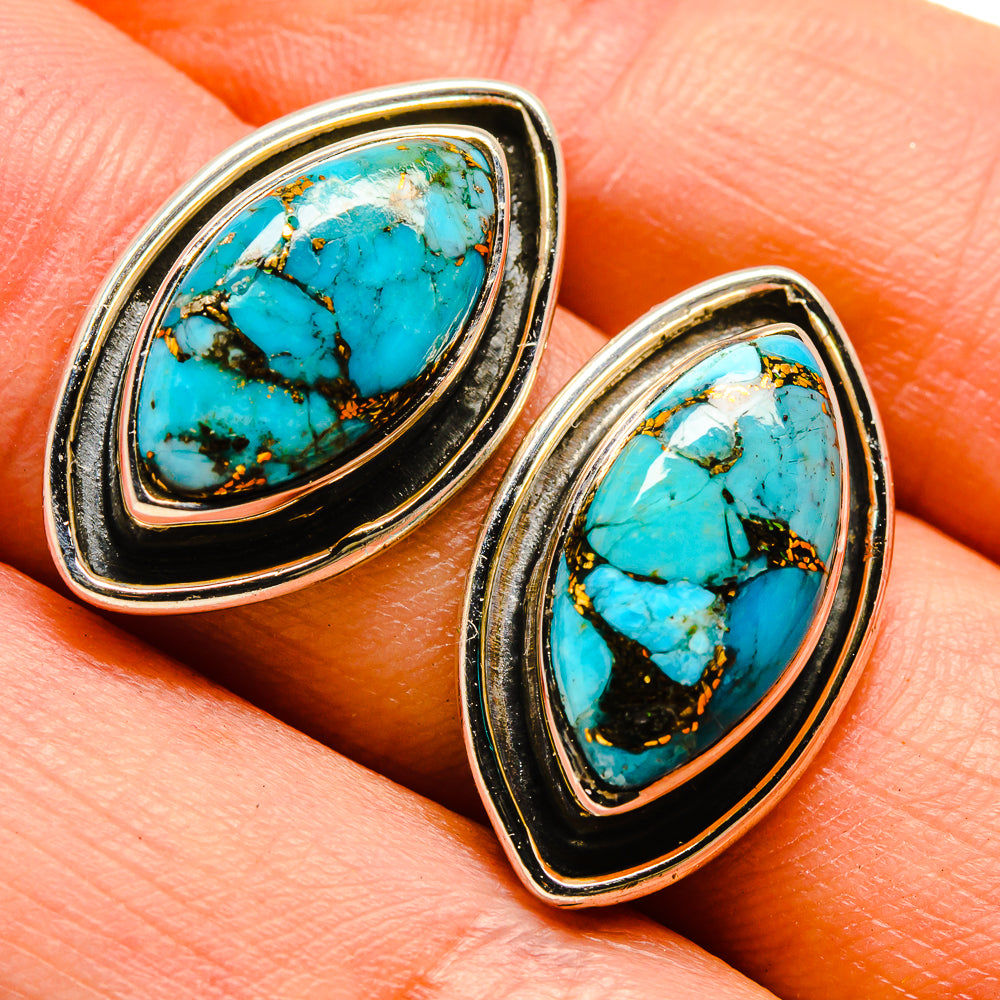 Blue Copper Composite Turquoise Earrings handcrafted by Ana Silver Co - EARR414446
