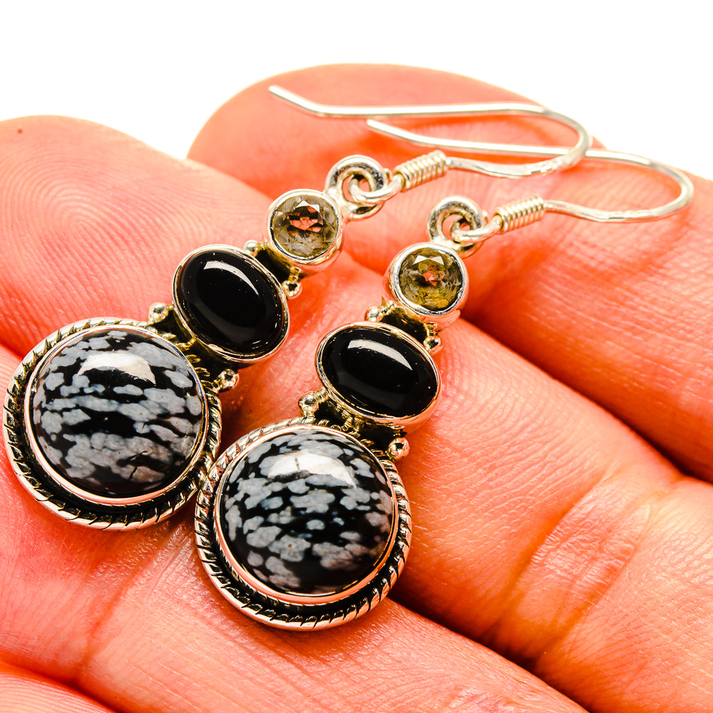 Snowflake Obsidian Earrings handcrafted by Ana Silver Co - EARR414474