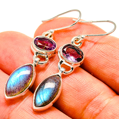 Sterling silver earrings with amethyst oval drops and blue labradorite iridescent oval dangles