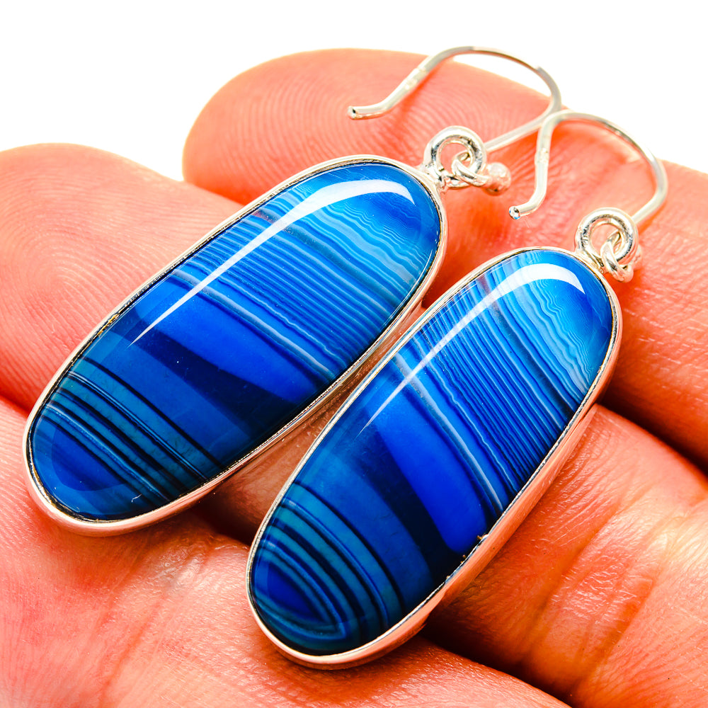 Blue Botswana Agate Earrings handcrafted by Ana Silver Co - EARR414504