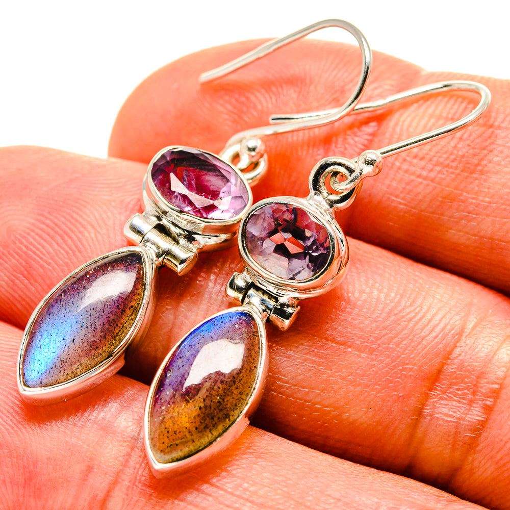 Sterling-silver amethyst and labradorite drop earrings with purple stones and blue iridescent drops