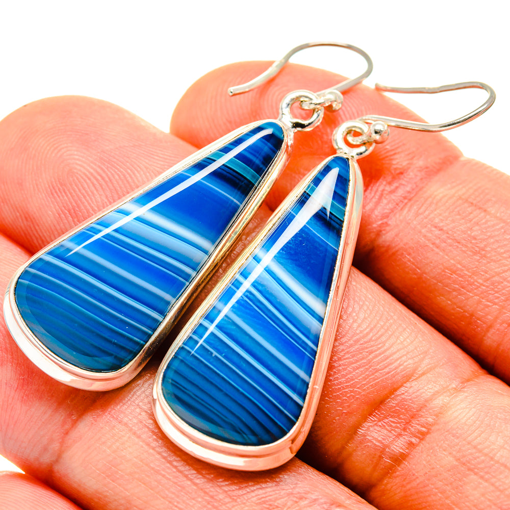 Blue Botswana Agate Earrings handcrafted by Ana Silver Co - EARR414583