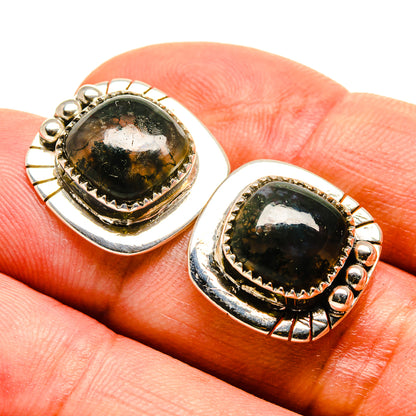Oval green moss agate stud earrings in 925 sterling silver bezel
