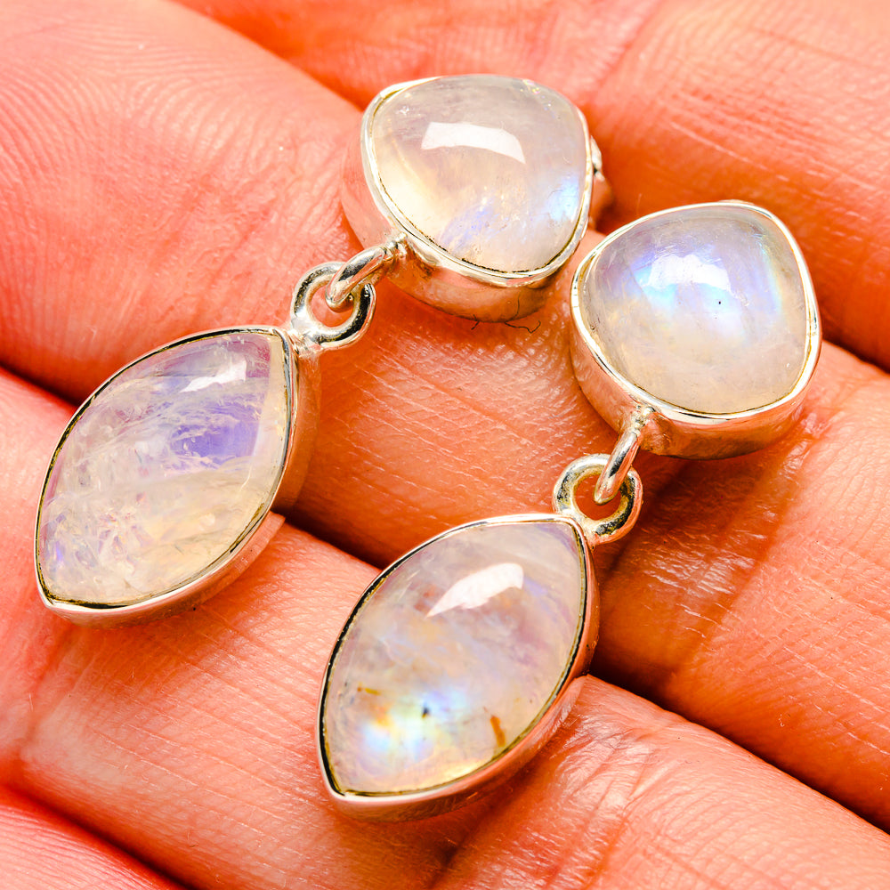 Rainbow Moonstone Earrings handcrafted by Ana Silver Co - EARR414599