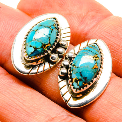 Blue Copper Composite Turquoise Earrings handcrafted by Ana Silver Co - EARR414601
