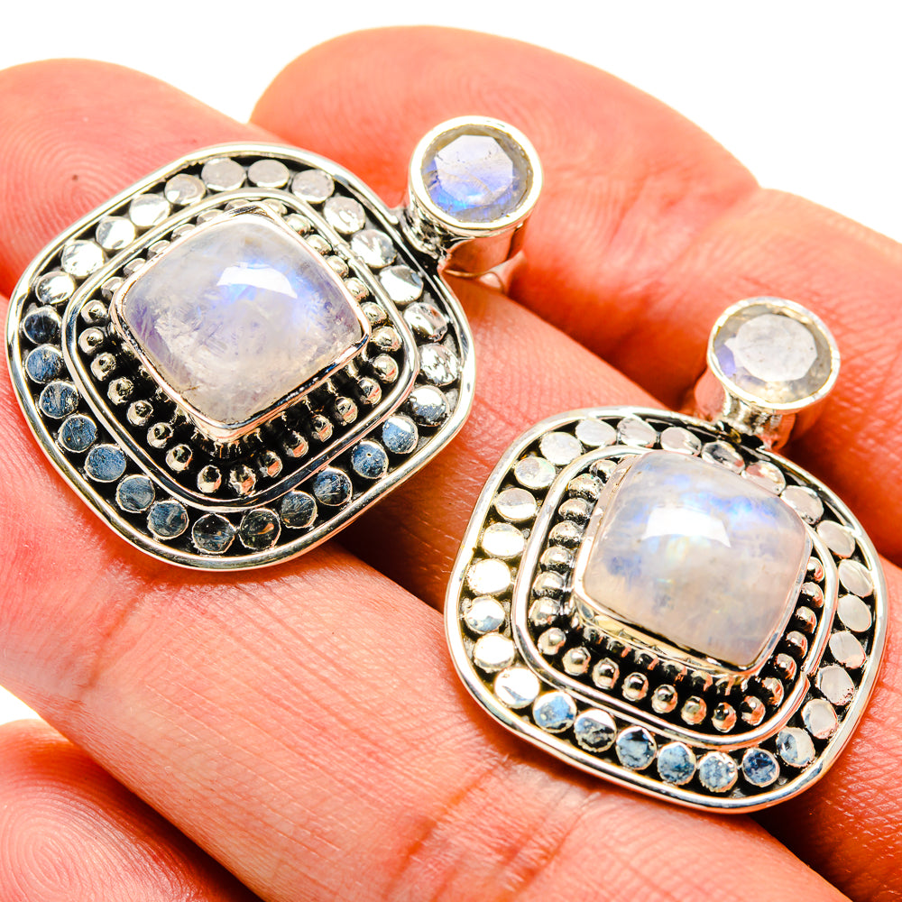 925 sterling silver moonstone drop earrings with blue round accents
