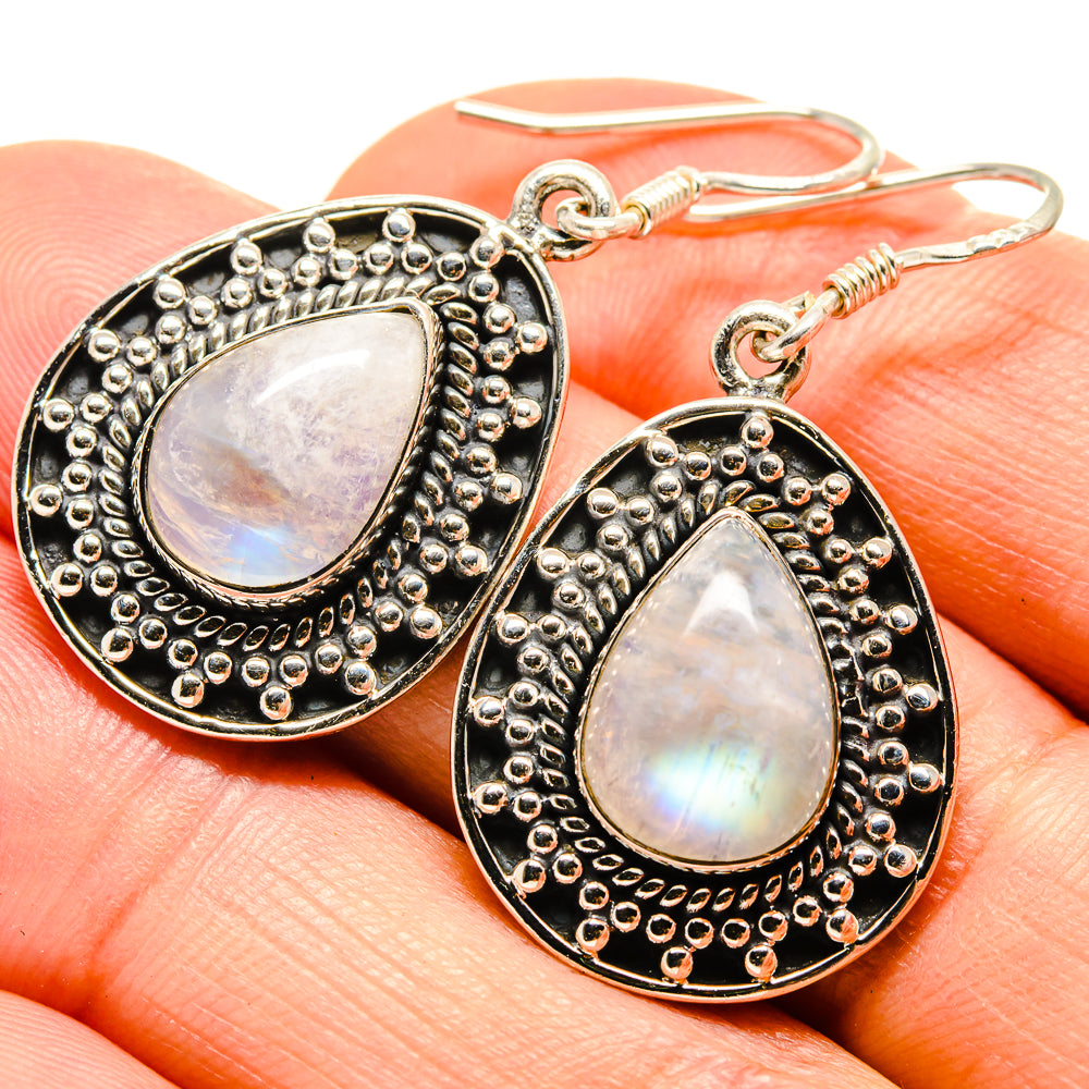 Rainbow Moonstone Earrings handcrafted by Ana Silver Co - EARR414649