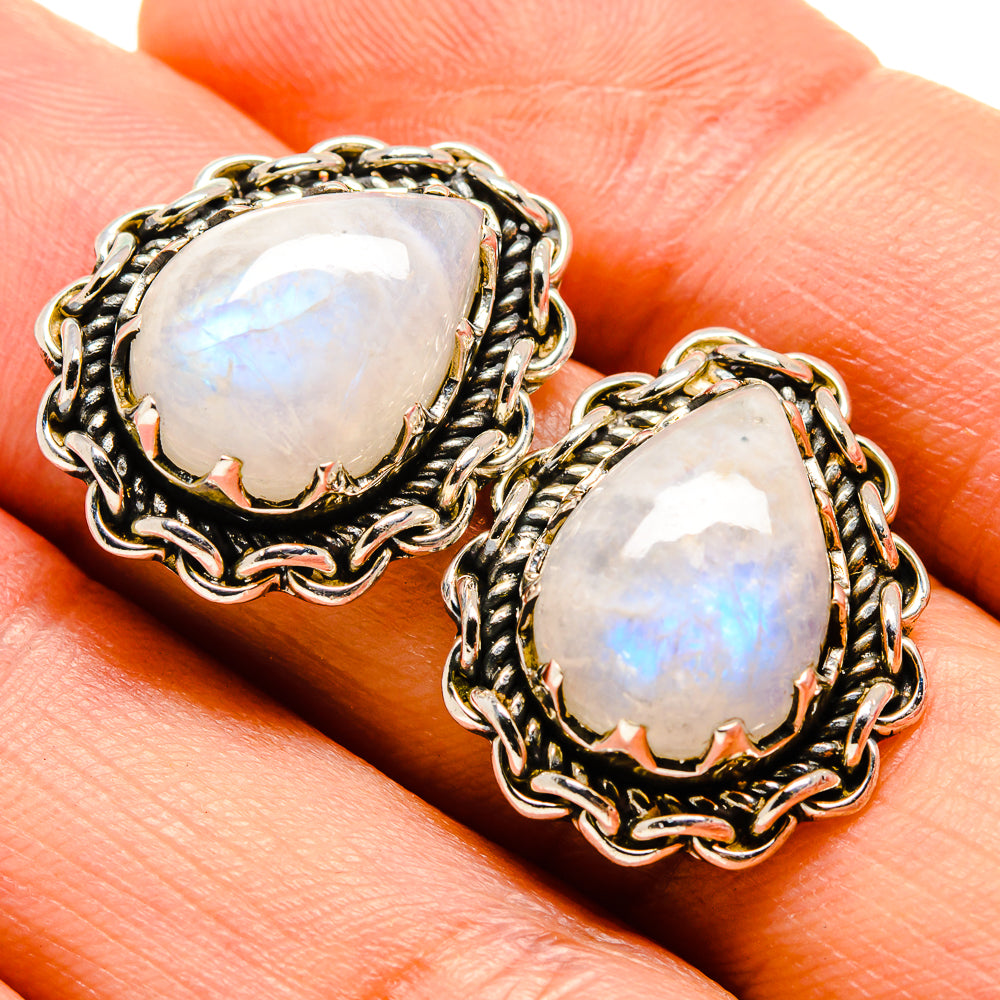 Rainbow Moonstone Earrings handcrafted by Ana Silver Co - EARR414671