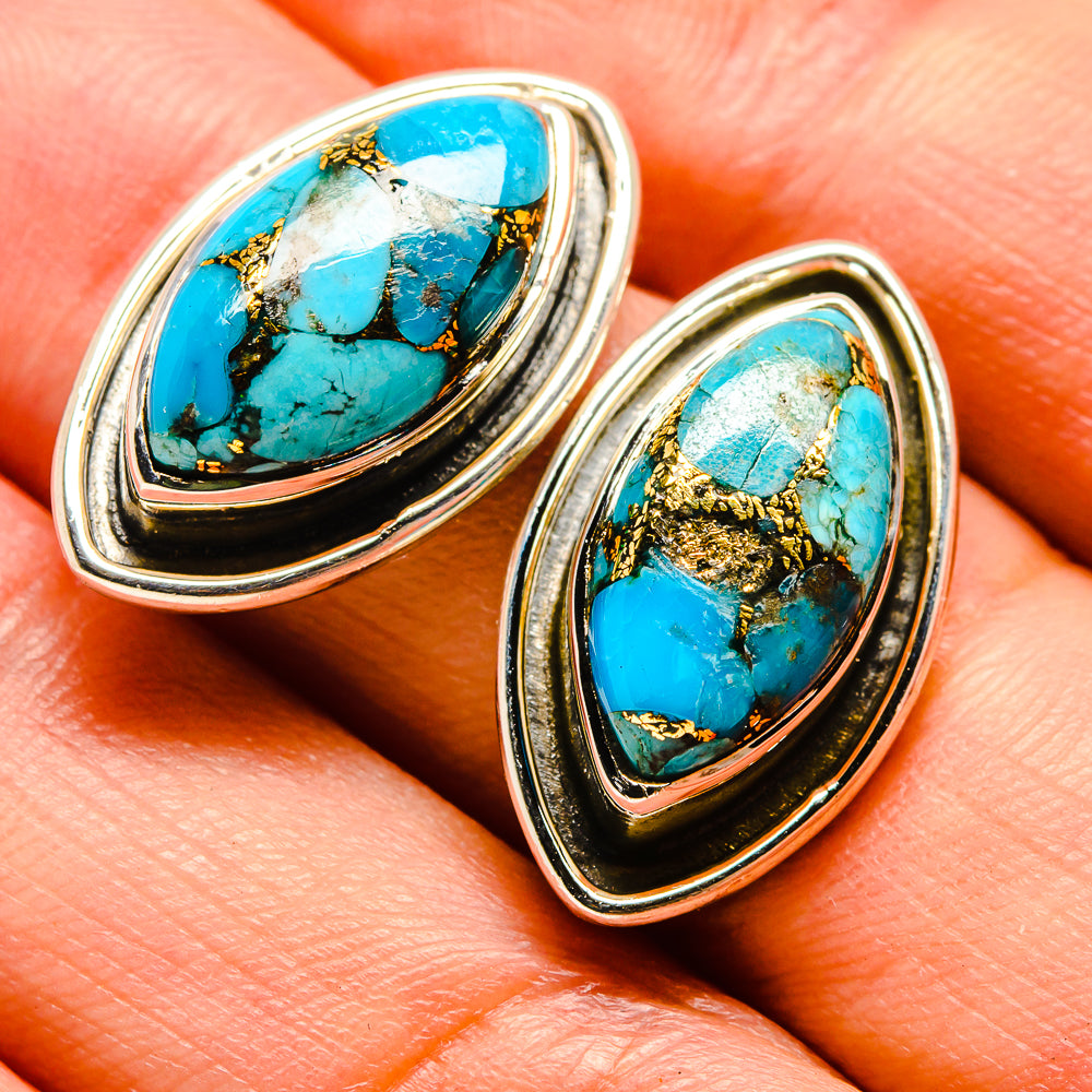 Blue Copper Composite Turquoise Earrings handcrafted by Ana Silver Co - EARR414674