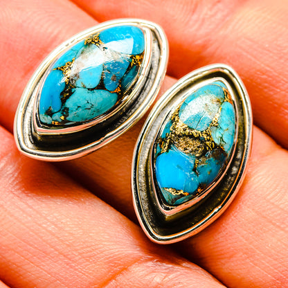 Blue Copper Composite Turquoise Earrings handcrafted by Ana Silver Co - EARR414674