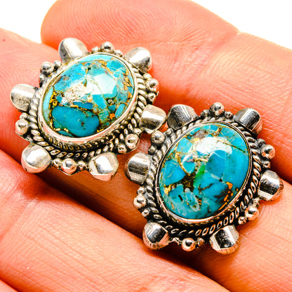Blue Copper Composite Turquoise Earrings handcrafted by Ana Silver Co - EARR414675