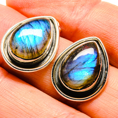 Labradorite teardrop earrings in 925 sterling silver, blue iridescent stone setting