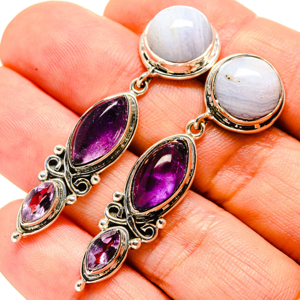 Blue Lace Agate Earrings handcrafted by Ana Silver Co - EARR414691