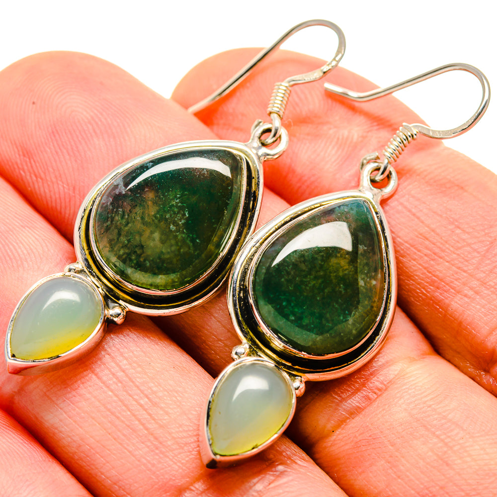 Green Moss Agate Earrings handcrafted by Ana Silver Co - EARR414738