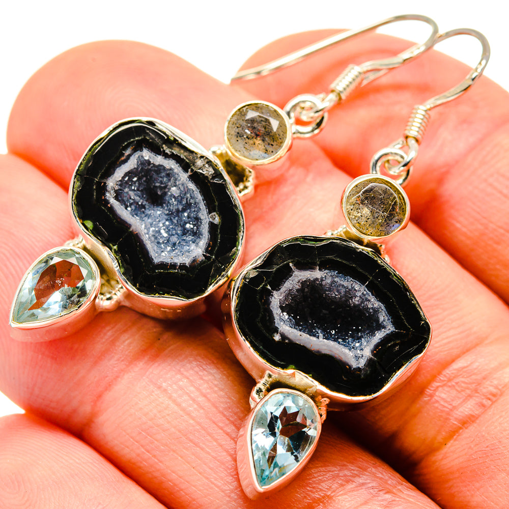Black Geode Slice Earrings handcrafted by Ana Silver Co - EARR414741