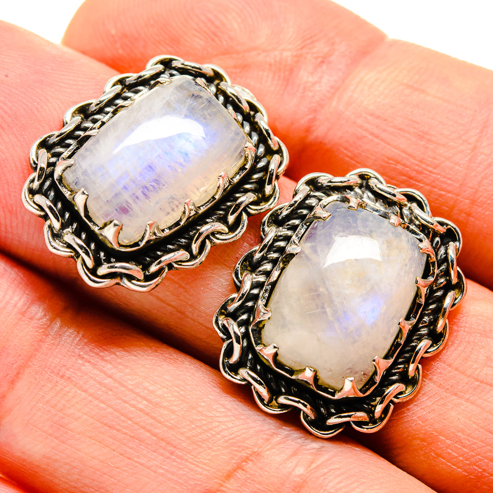 Rainbow Moonstone Earrings handcrafted by Ana Silver Co - EARR414756