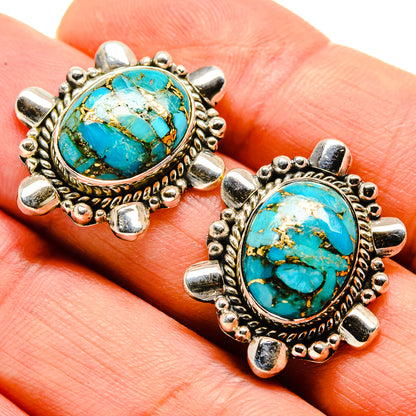 Blue Copper Composite Turquoise Earrings handcrafted by Ana Silver Co - EARR414764