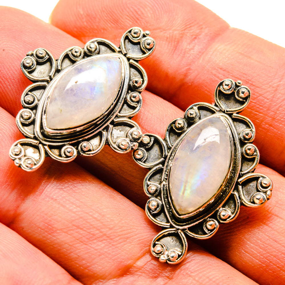 Rainbow Moonstone Earrings handcrafted by Ana Silver Co - EARR414765