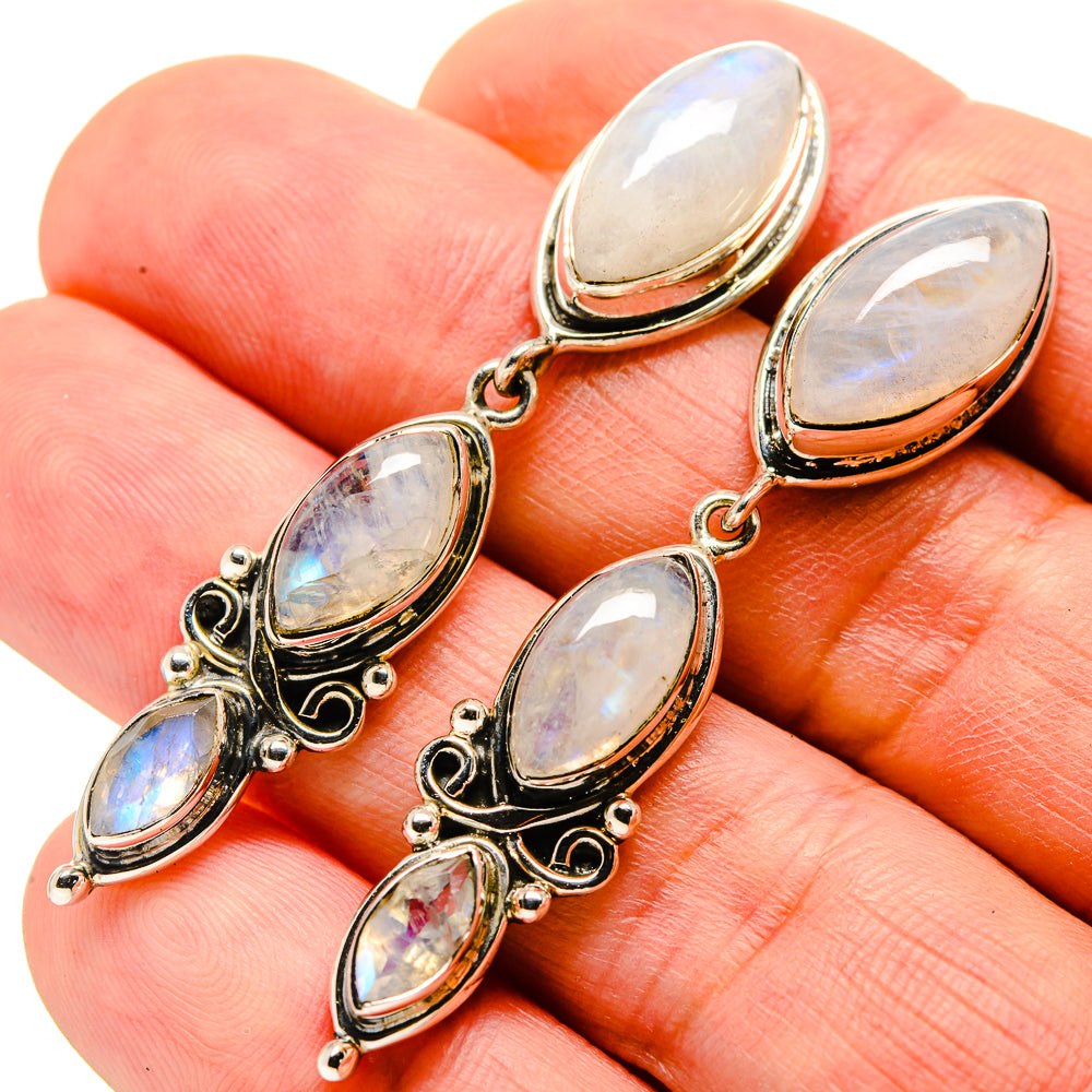 Rainbow Moonstone Earrings handcrafted by Ana Silver Co - EARR414768