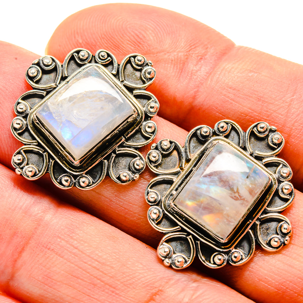Rainbow Moonstone Earrings handcrafted by Ana Silver Co - EARR414773