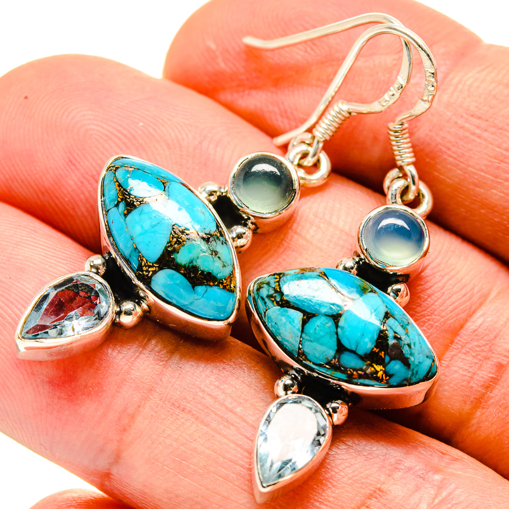 Blue Copper Composite Turquoise Earrings handcrafted by Ana Silver Co - EARR414821