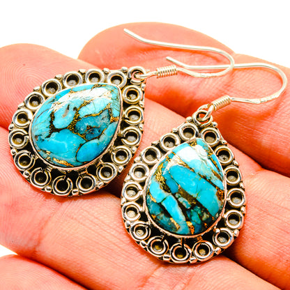 Blue Copper Composite Turquoise Earrings handcrafted by Ana Silver Co - EARR414836
