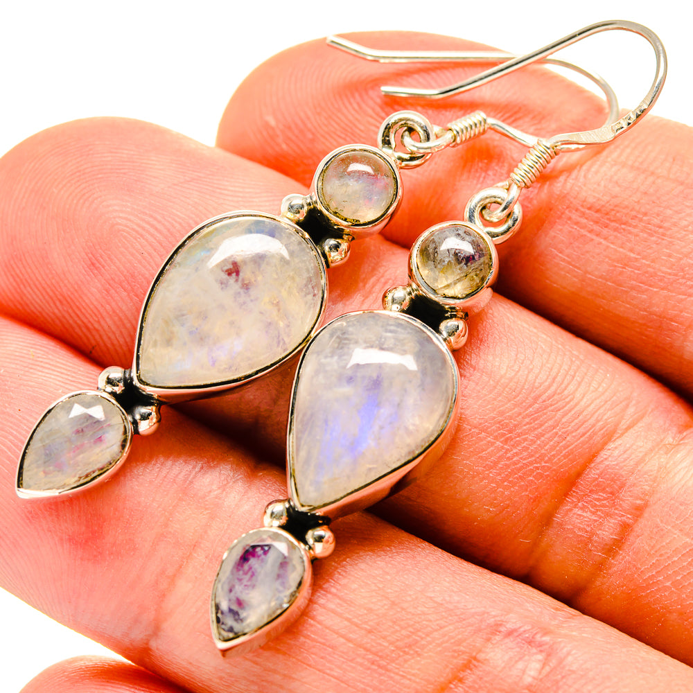 Rainbow Moonstone Earrings handcrafted by Ana Silver Co - EARR414837