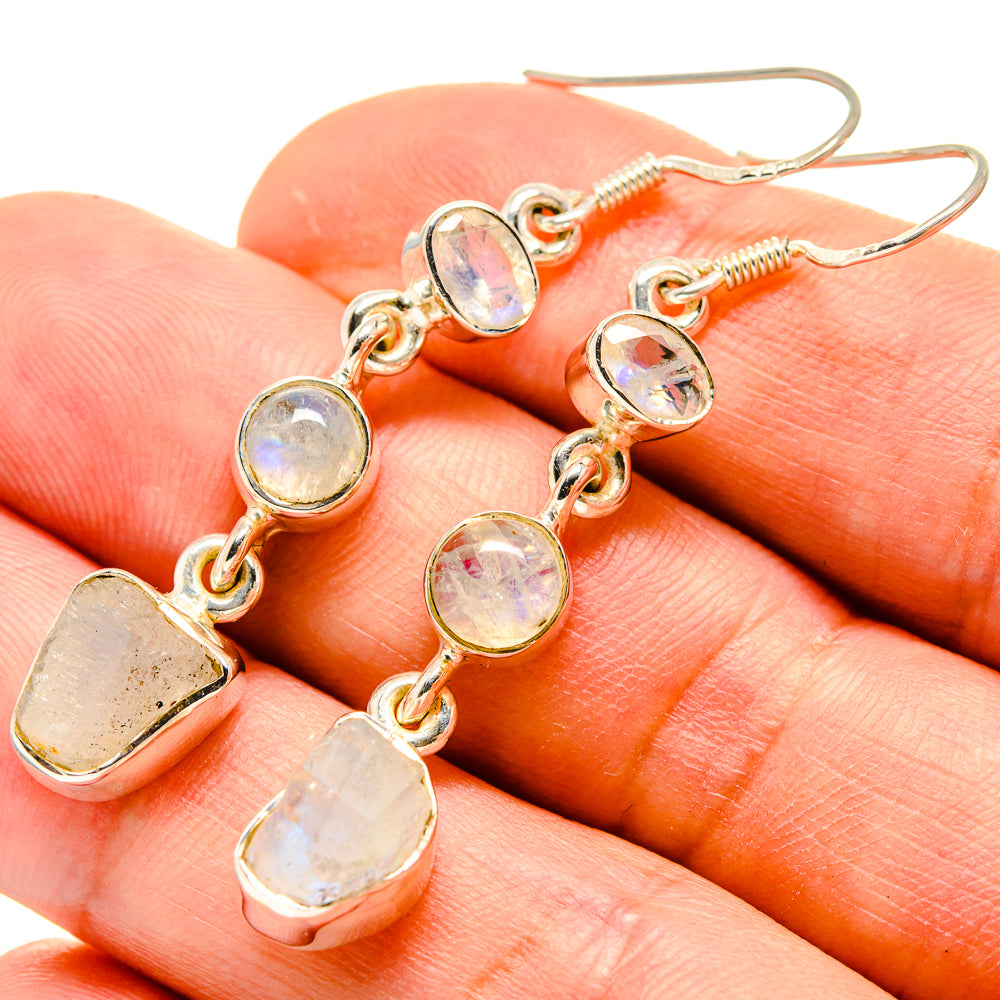 Rainbow Moonstone Earrings handcrafted by Ana Silver Co - EARR414838