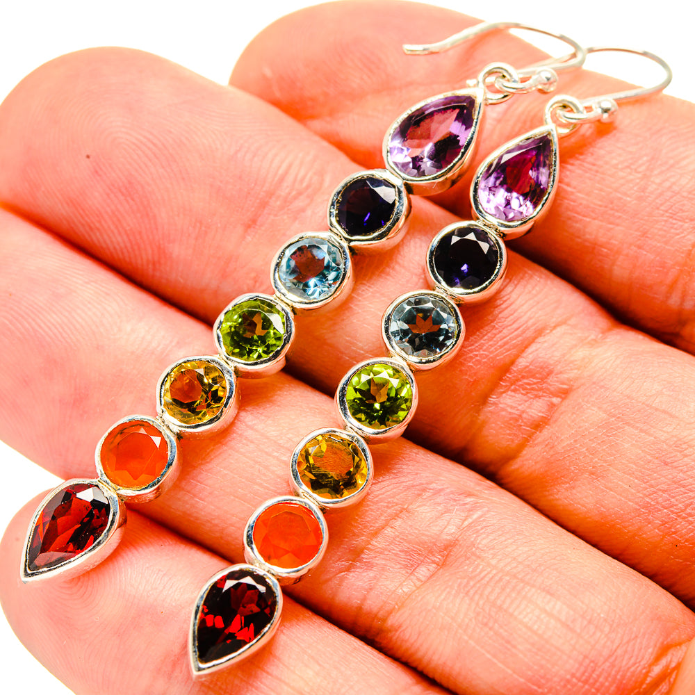 Multi-stone Rainbow Chakra Earrings handcrafted by Ana Silver Co - EARR414846