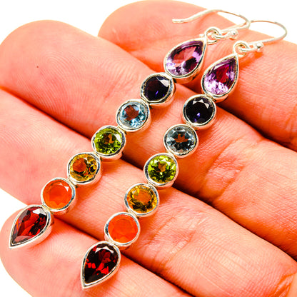 Multi-stone Rainbow Chakra Earrings handcrafted by Ana Silver Co - EARR414846