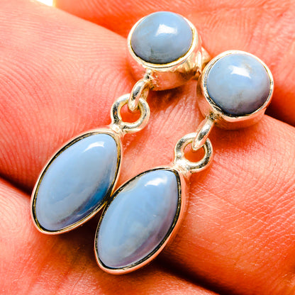 925 sterling silver opal drop earrings, three light-blue oval stones