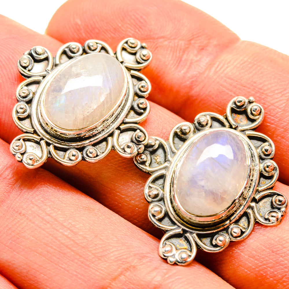 Rainbow Moonstone Earrings handcrafted by Ana Silver Co - EARR414854