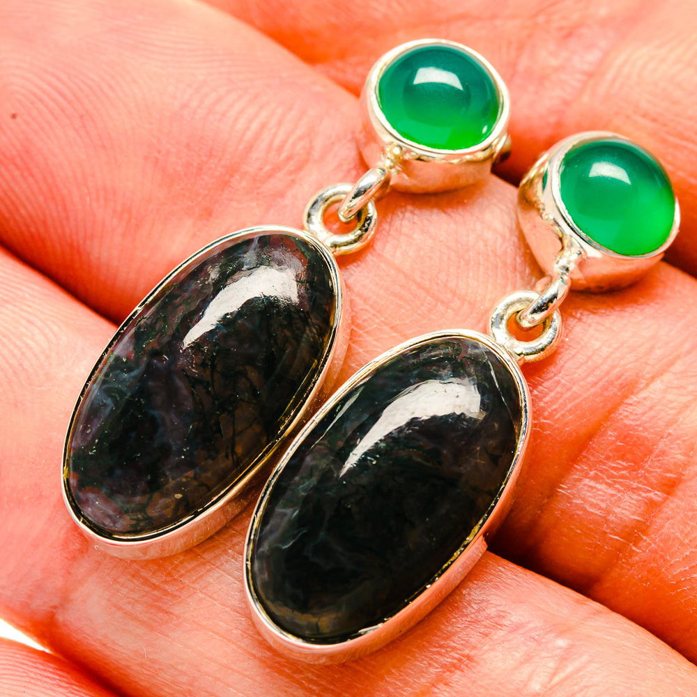 Green Moss Agate Earrings handcrafted by Ana Silver Co - EARR414858