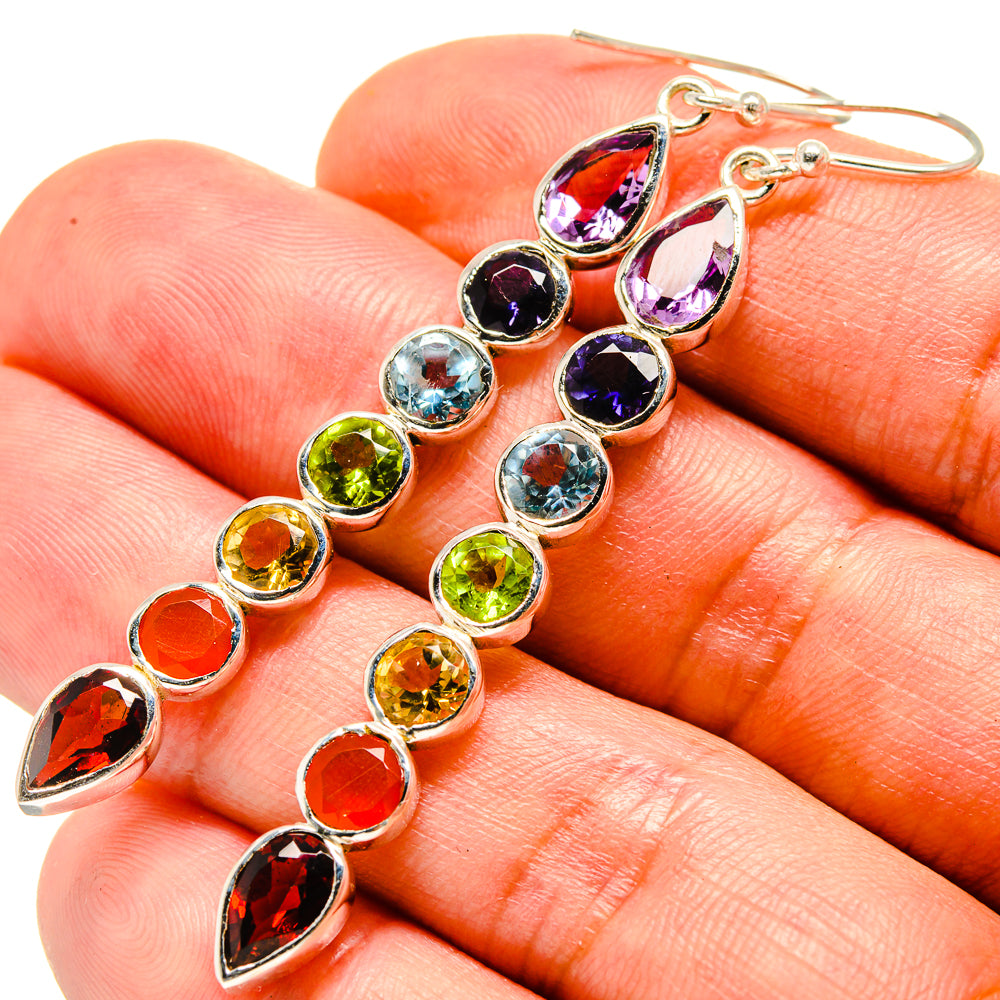Multi-stone Rainbow Chakra Earrings handcrafted by Ana Silver Co - EARR414916