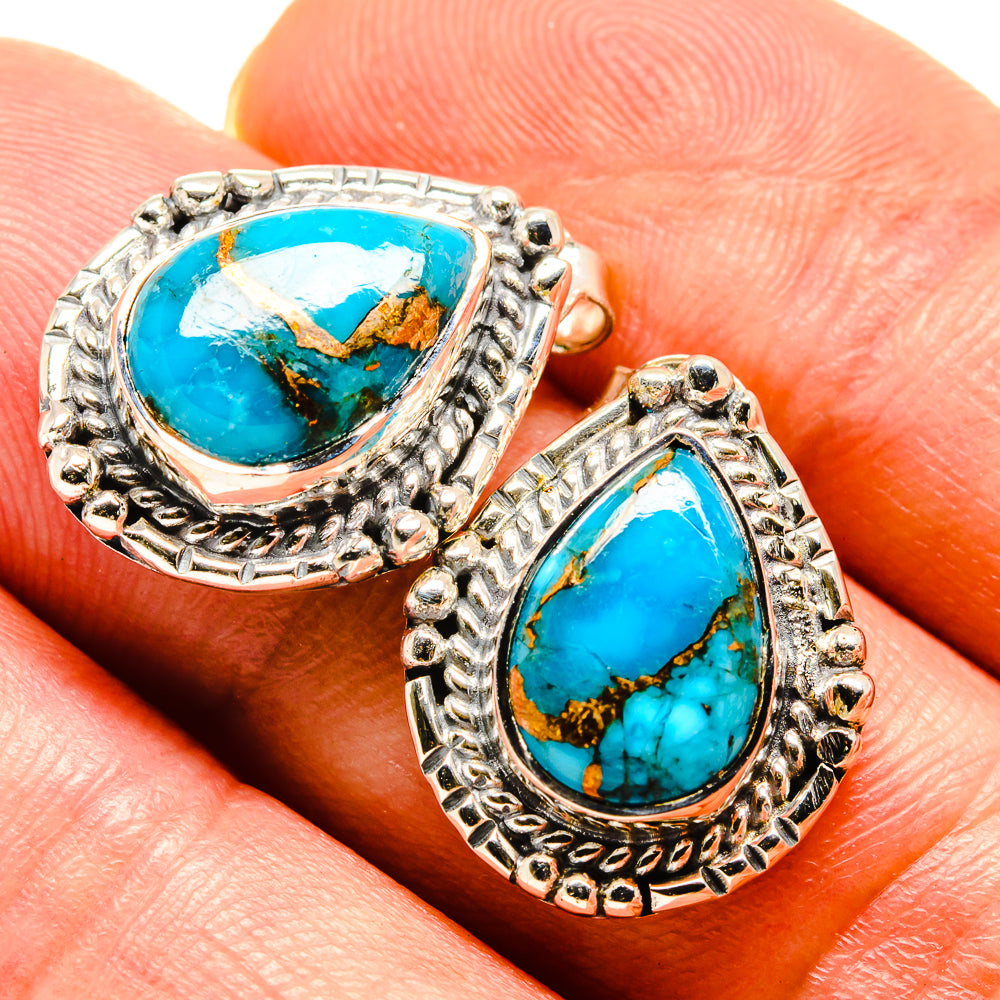 Blue Copper Composite Turquoise Earrings handcrafted by Ana Silver Co - EARR414931