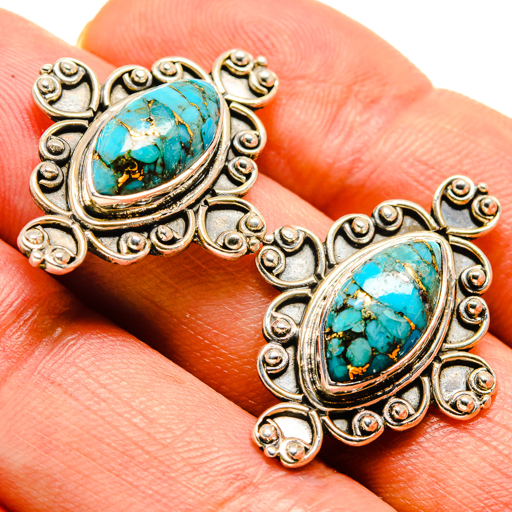 Blue Copper Composite Turquoise Earrings handcrafted by Ana Silver Co - EARR414936