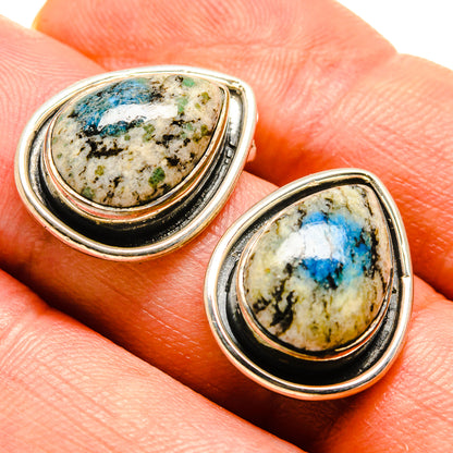 925 sterling silver stud earrings with teardrop blue-green azurite cabochons