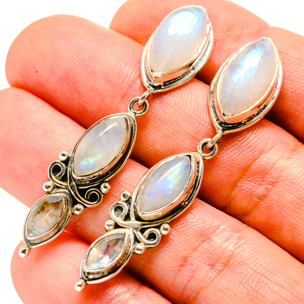 Rainbow Moonstone Earrings handcrafted by Ana Silver Co - EARR414940