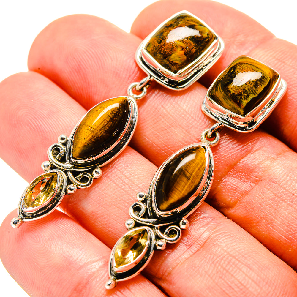 Golden Pietersite Earrings handcrafted by Ana Silver Co - EARR414941