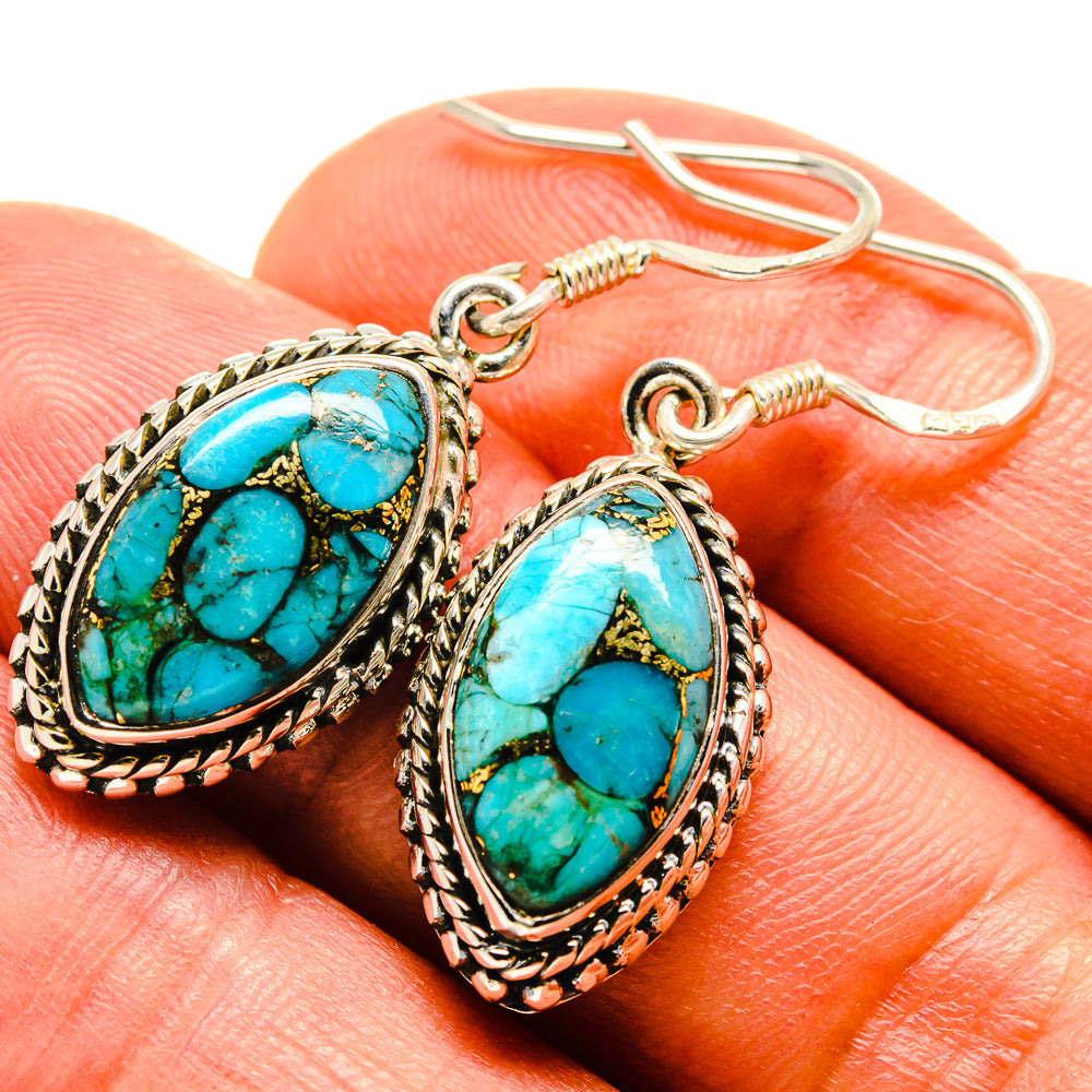Blue Copper Composite Turquoise Earrings handcrafted by Ana Silver Co - EARR414961