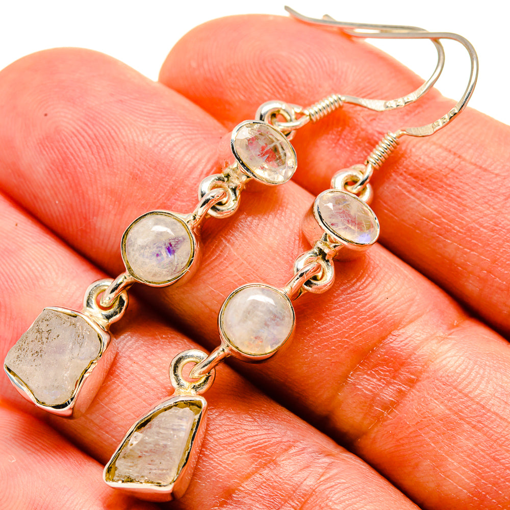 Moonstone drop earrings with irregular round and square cabochons on chain links
