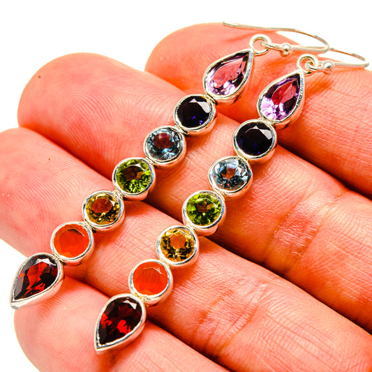 Multi-stone Rainbow Chakra Earrings handcrafted by Ana Silver Co - EARR414999