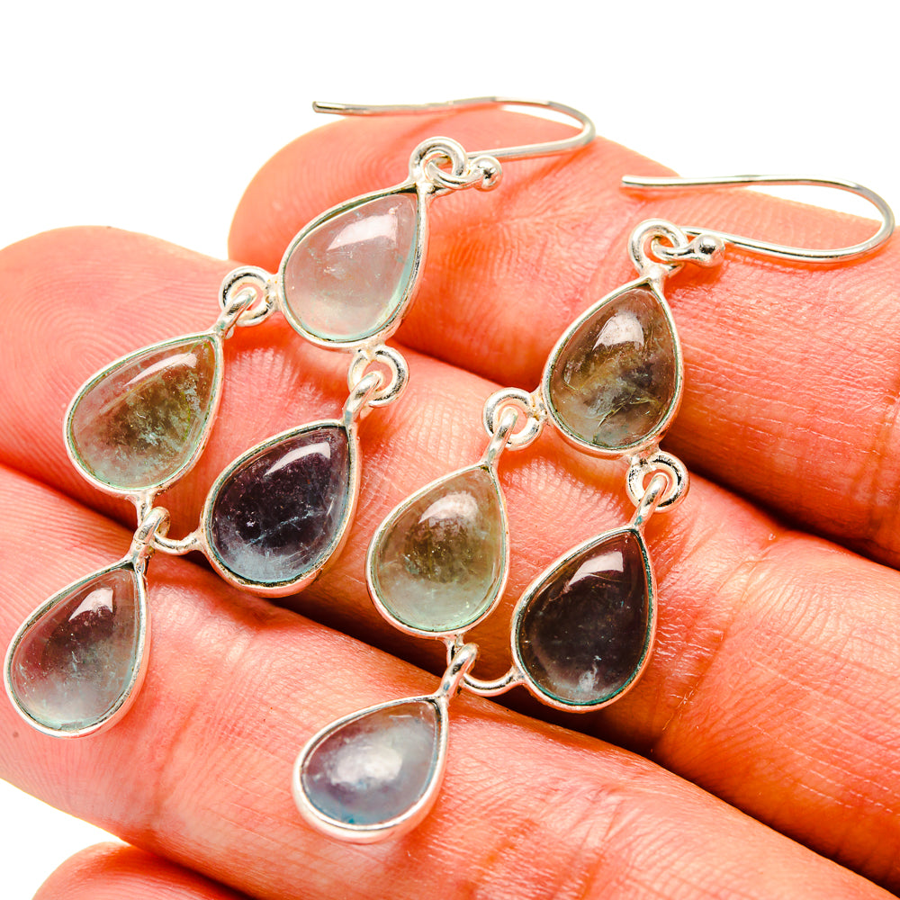 Sterling silver teardrop drop earrings with translucent gemstones in mixed tones