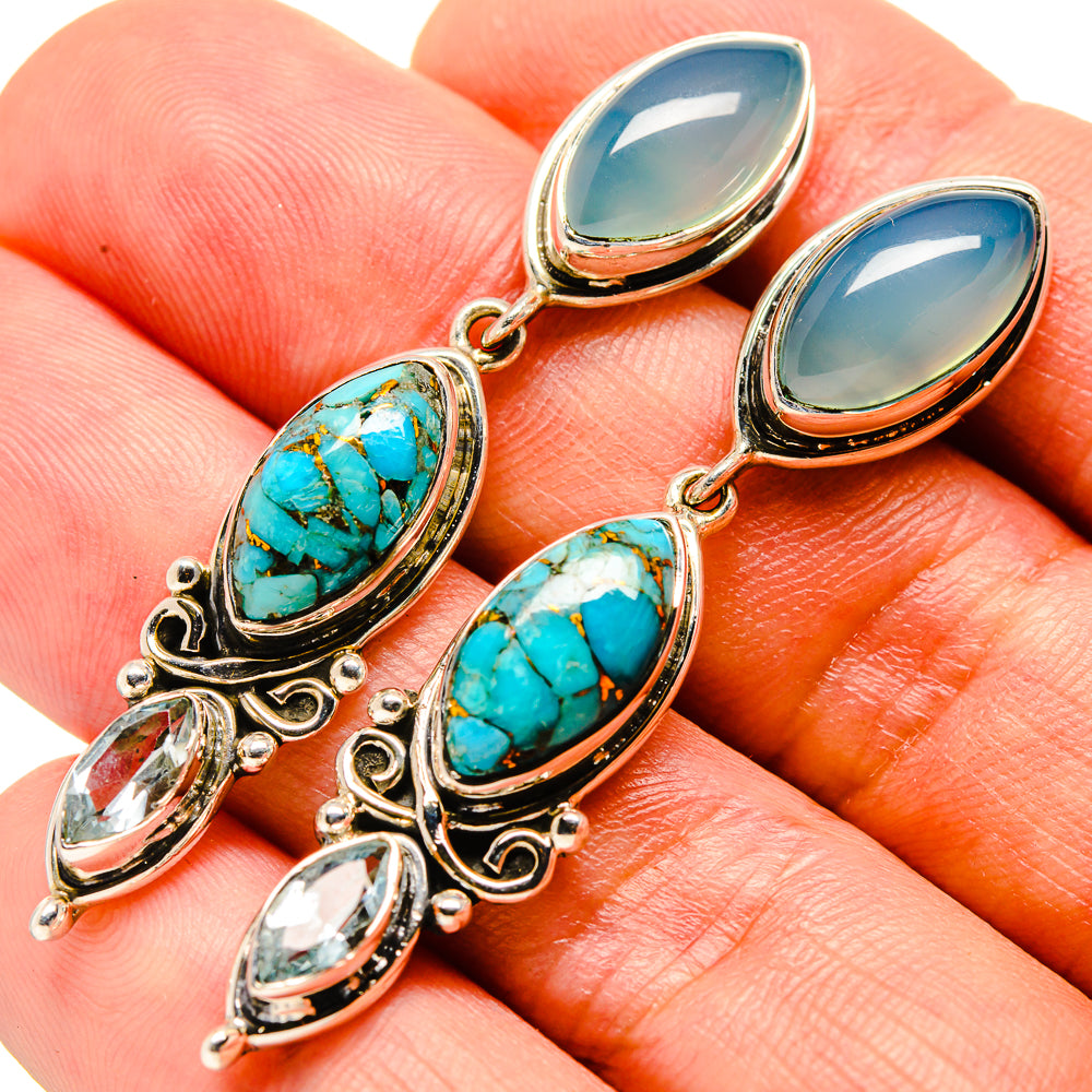Blue Copper Composite Turquoise Earrings handcrafted by Ana Silver Co - EARR415023