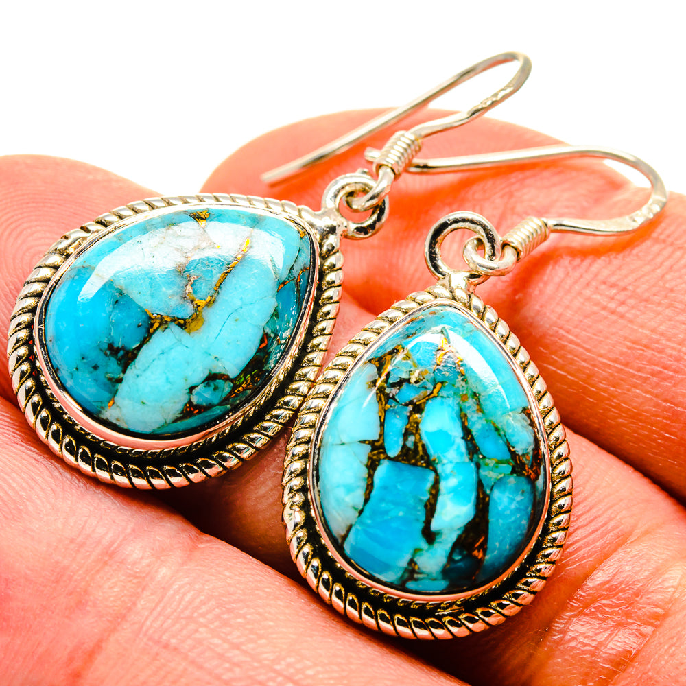 Blue Copper Composite Turquoise Earrings handcrafted by Ana Silver Co - EARR415033