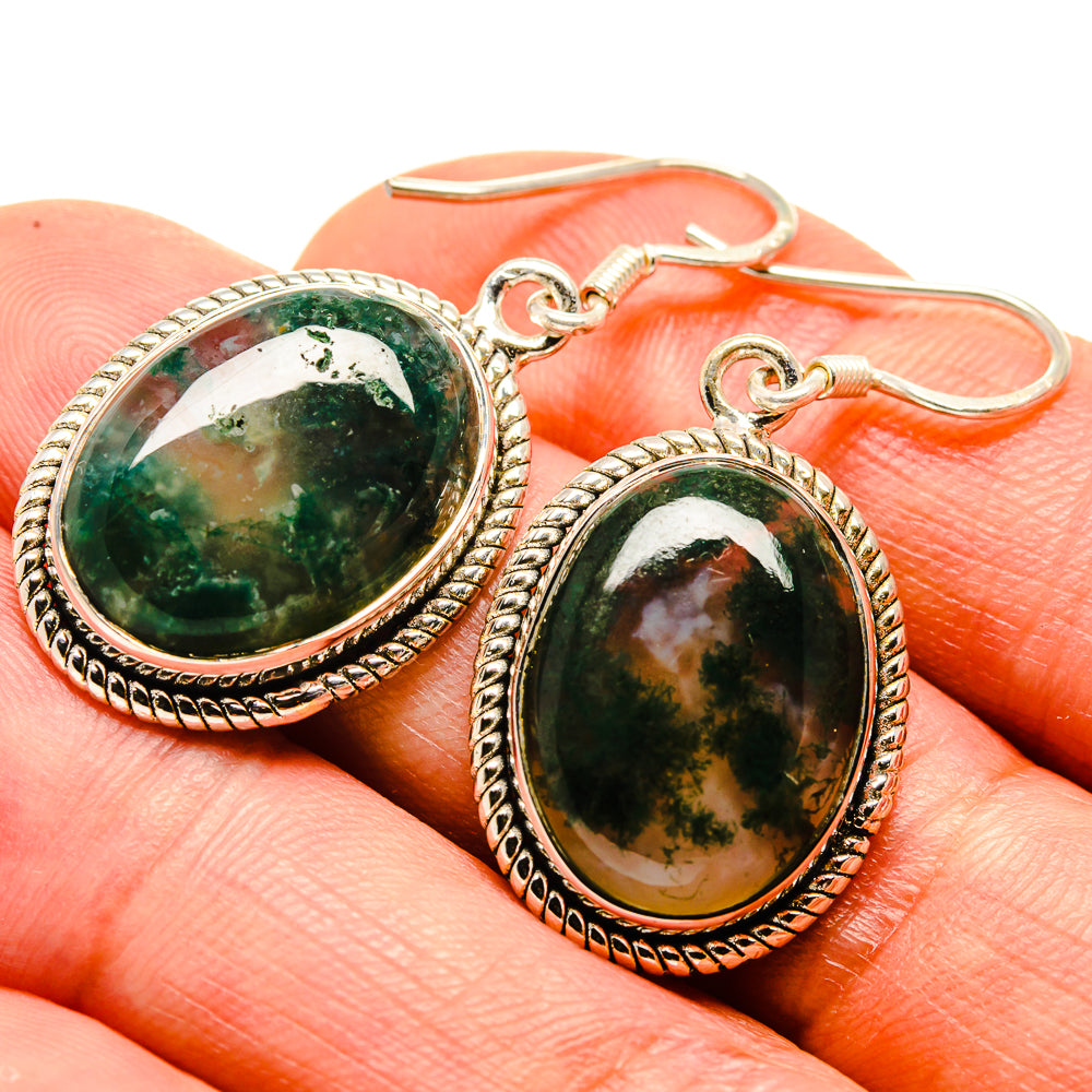 Green Moss Agate Earrings handcrafted by Ana Silver Co - EARR415039
